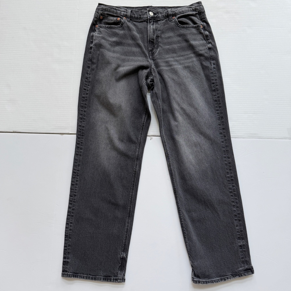 American Eagle Women's Dark Gray/Black High Rise Relaxed Straight Jeans Size 14R
